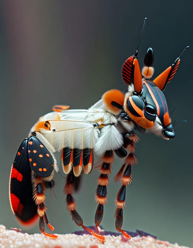 Colorful Digital Artwork: Whimsical Insect with Orange, Black, and White Patterns