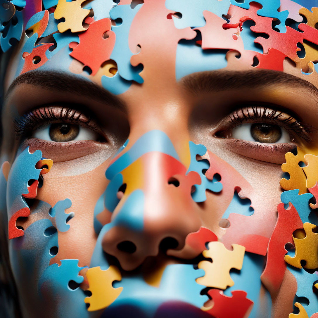 Colorful Puzzle Pieces Create Striking Face Mosaic