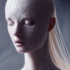 Futuristic humanoid with cosmic headpiece and glowing skin patterns