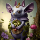 Anthropomorphic Mouse in Gold Jewelry in Enchanted Forest