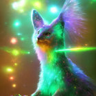 Fantasy creature with neon fur in magical setting