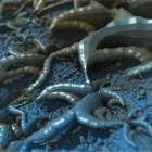 Detailed Close-Up of Intricate White Plants on Blue Sparkling Surface