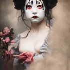 Elaborate Gothic Doll Costume with Black and White Hair