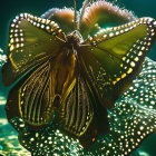 Butterfly with translucent, speckled wings in greenish backlight