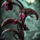 Dark Purple Orchid with Intricate Patterns on Soft Green Background