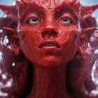 Fantastical creature digital painting with red skin and horn-like structures