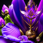 Purple Flowers with Gold and Purple Jeweled Embellishments on Dark Background