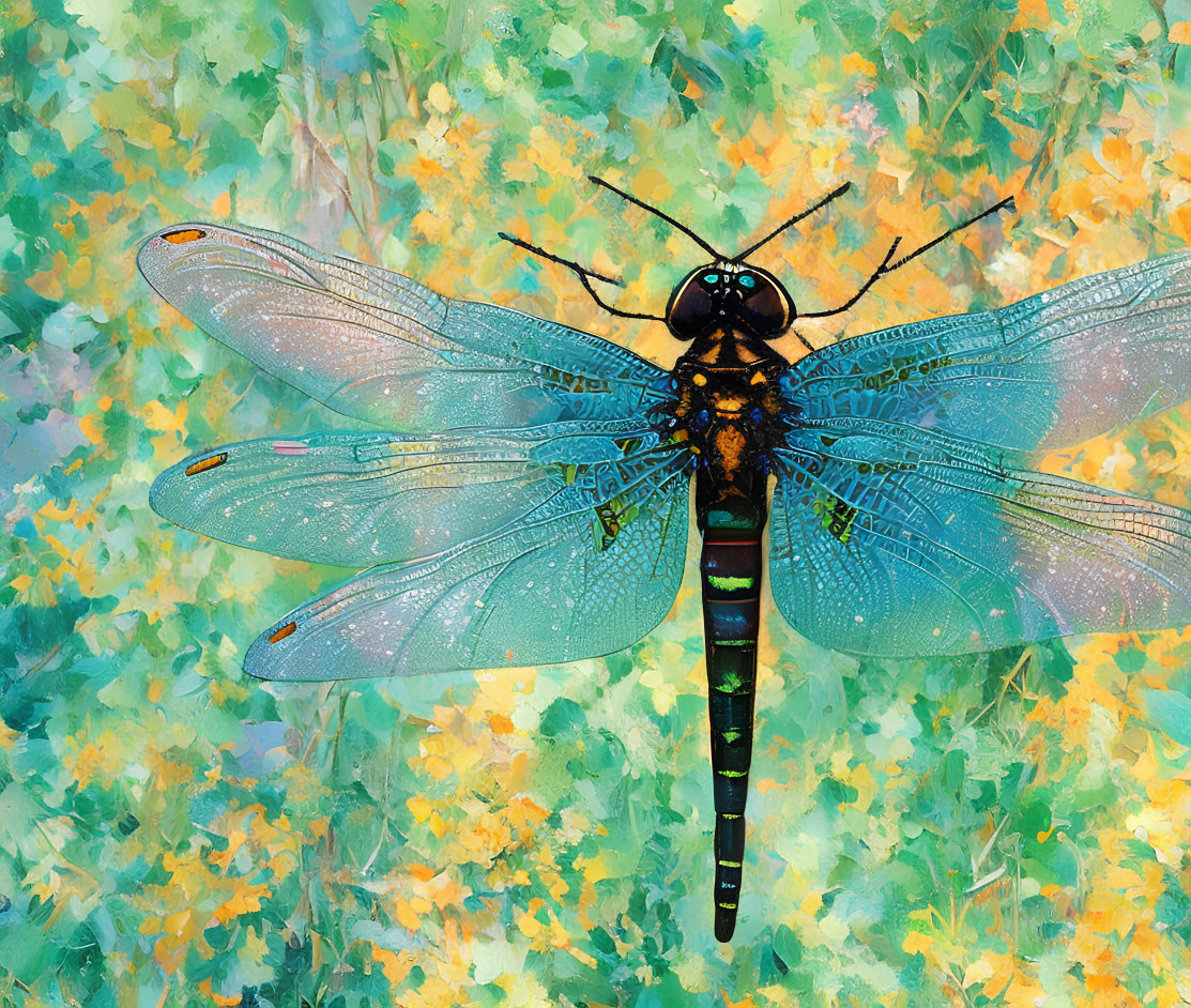 Colorful Dragonfly Resting on Impressionistic Background