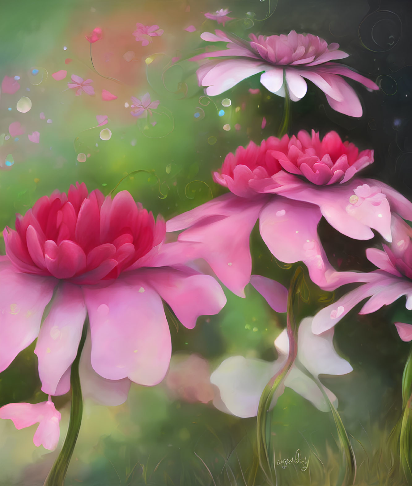 Vibrant Pink Flowers in Dreamy Digital Art