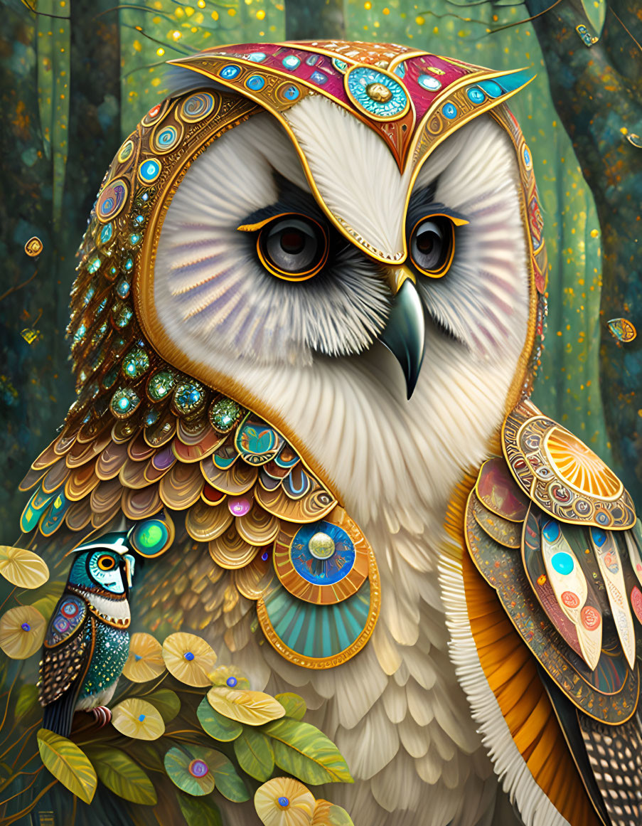 Colorful Digital Artwork Featuring Ornate Owl Design