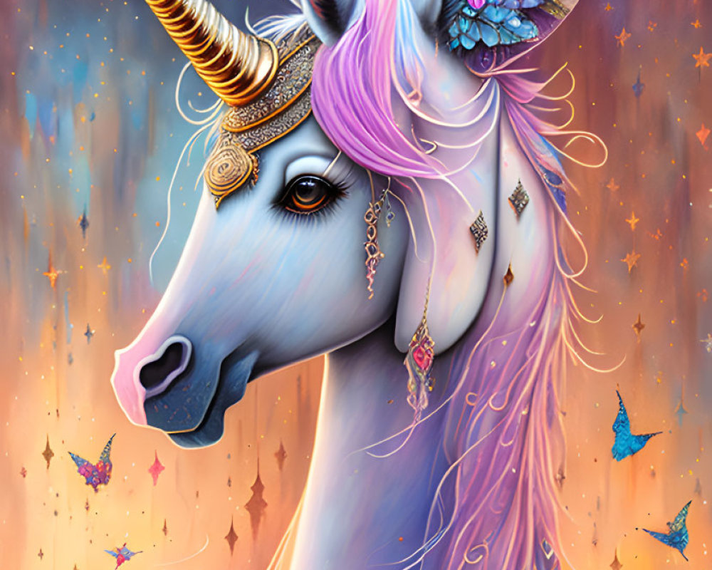 Colorful Unicorn with Golden Horn and Cosmic Background