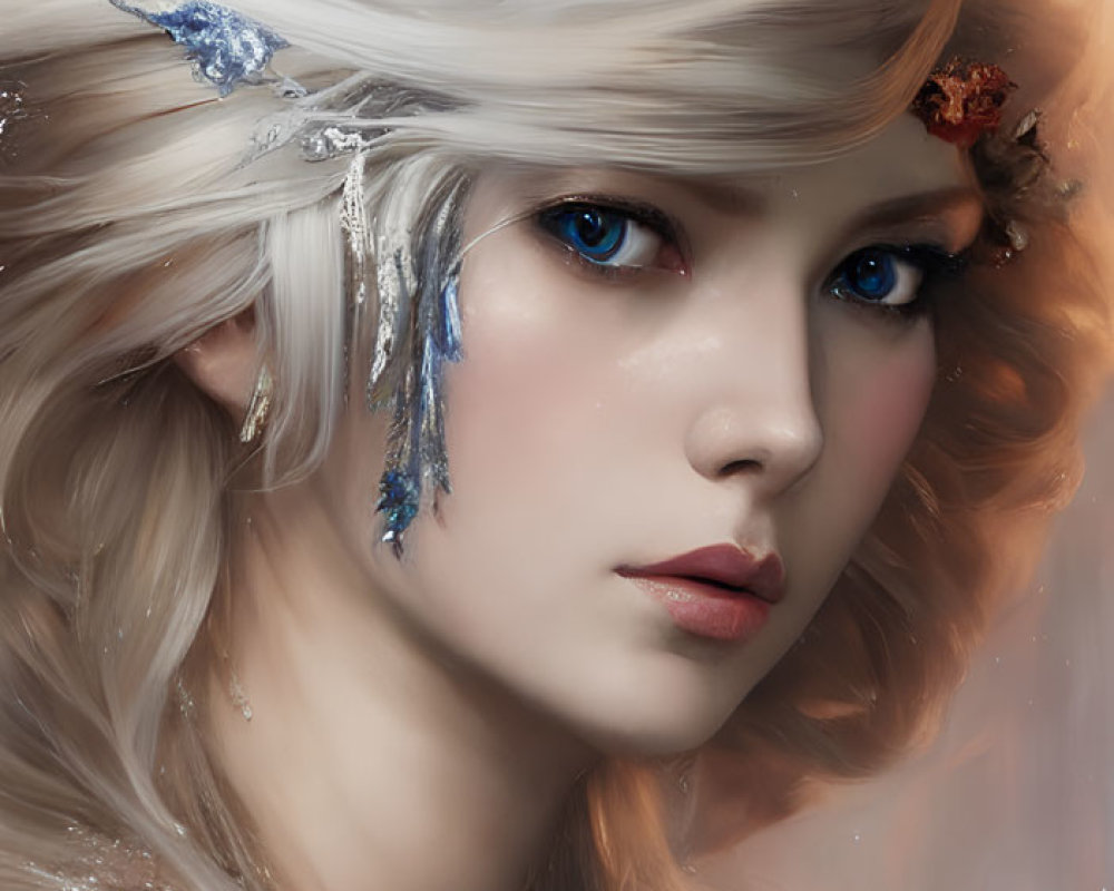 Portrait of Woman with Striking Blue Eyes and Floral Crystal Tiara