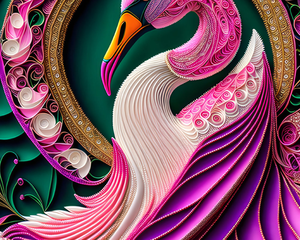 Vibrant Stylized Swan Artwork with Ornate Background