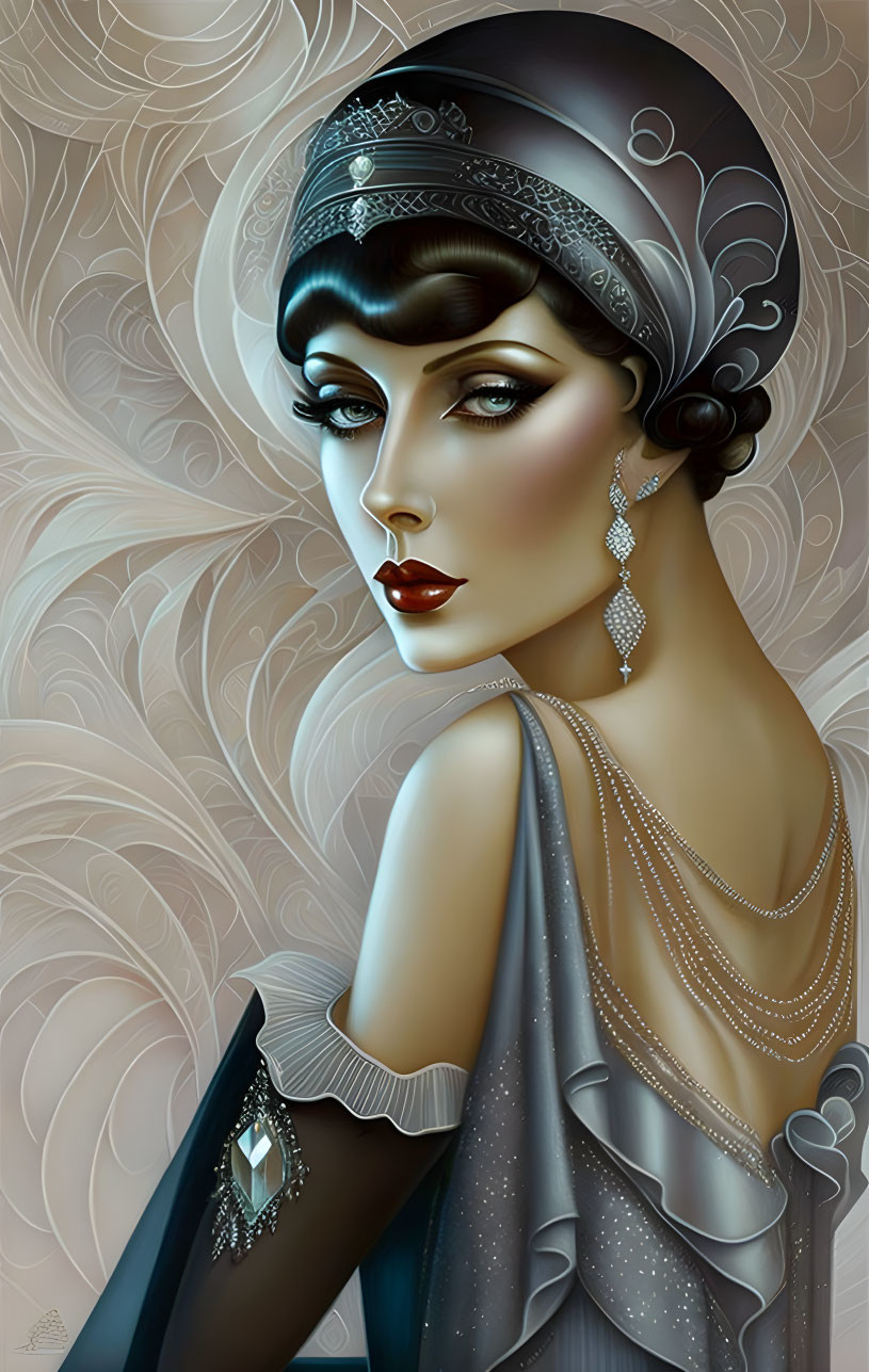 Vintage Art Deco Woman Illustration with Flapper Headband