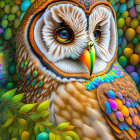 Vibrant owl digital artwork with detailed feathers in colorful environment