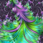 Colorful bird digital art on swirling fractal background