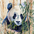 Watercolor illustration of panda in bamboo with serene expression