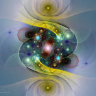 Abstract cosmic digital artwork of swirling stars and galaxies in yin-yang motif