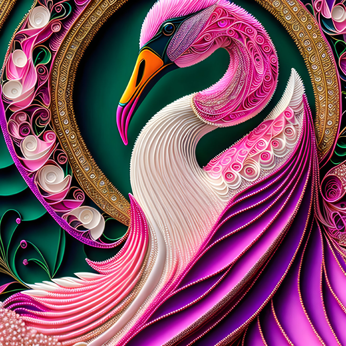 Vibrant Stylized Swan Artwork with Ornate Background