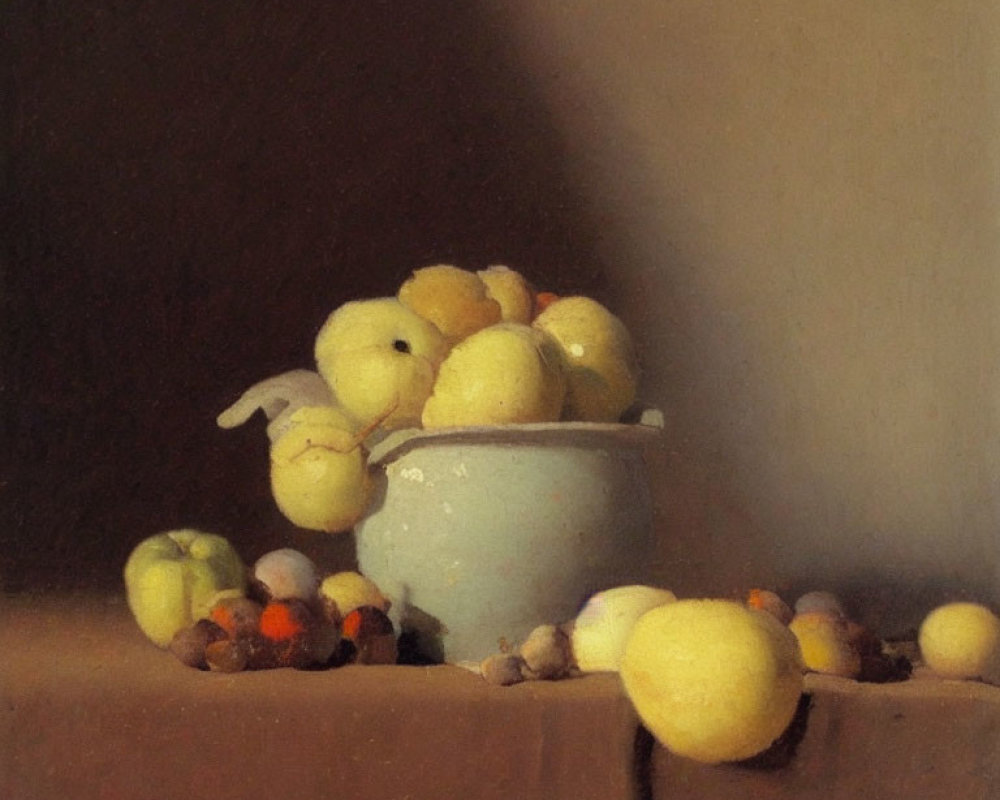 Yellow Lemons Still Life Painting with Bowl and Dark Background