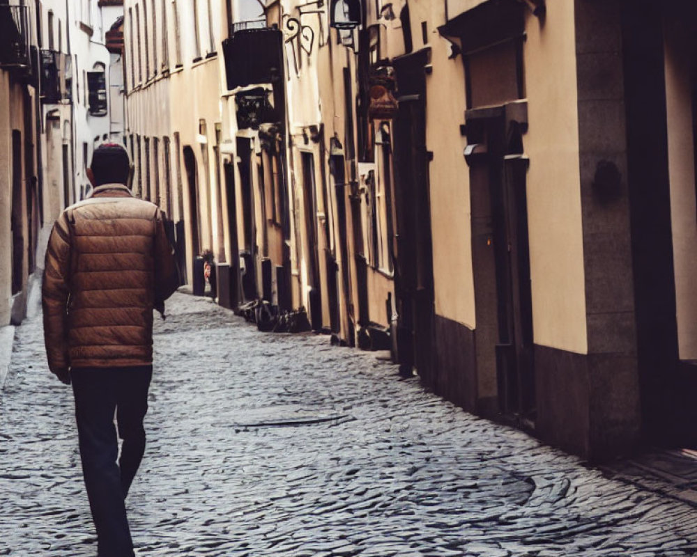 Historical European ambiance on cobblestone street