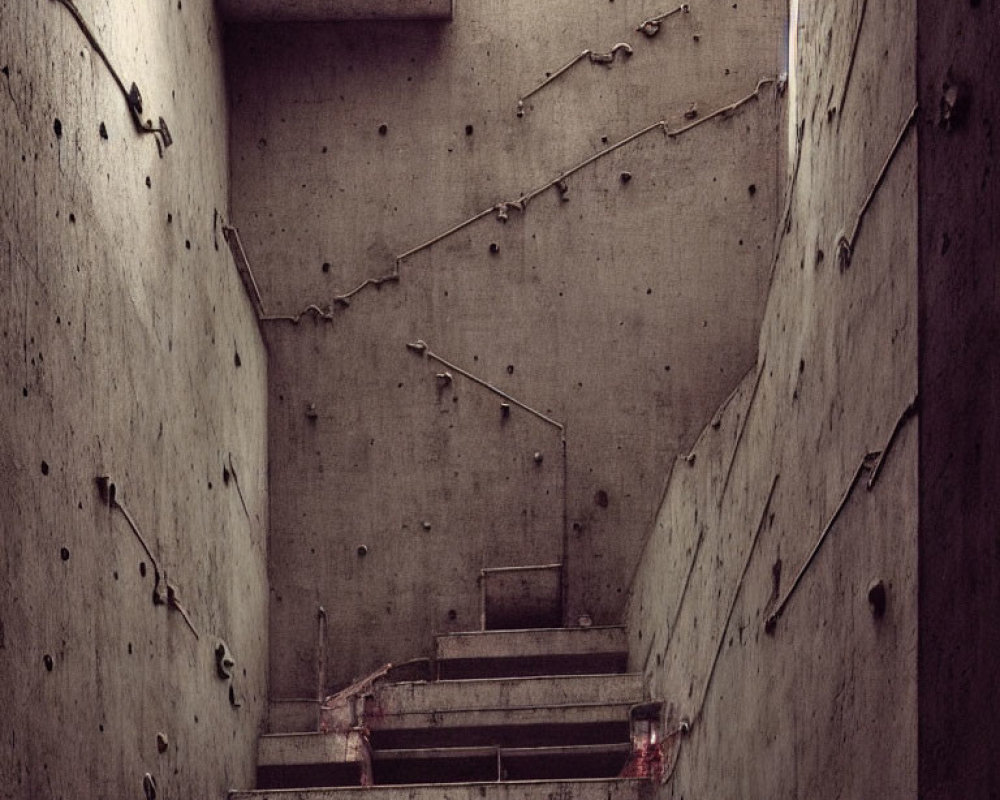 Dimly Lit Concrete Staircase in Industrial Setting