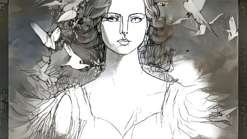 Woman with Birds, drawing