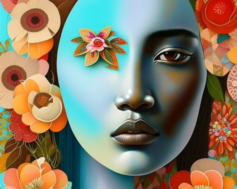 Colorful vs. metallic split face art symbolizes dual nature