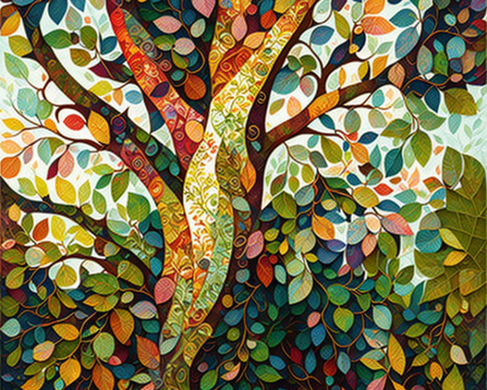 Colorful Tree Painting with Intricate Patterns