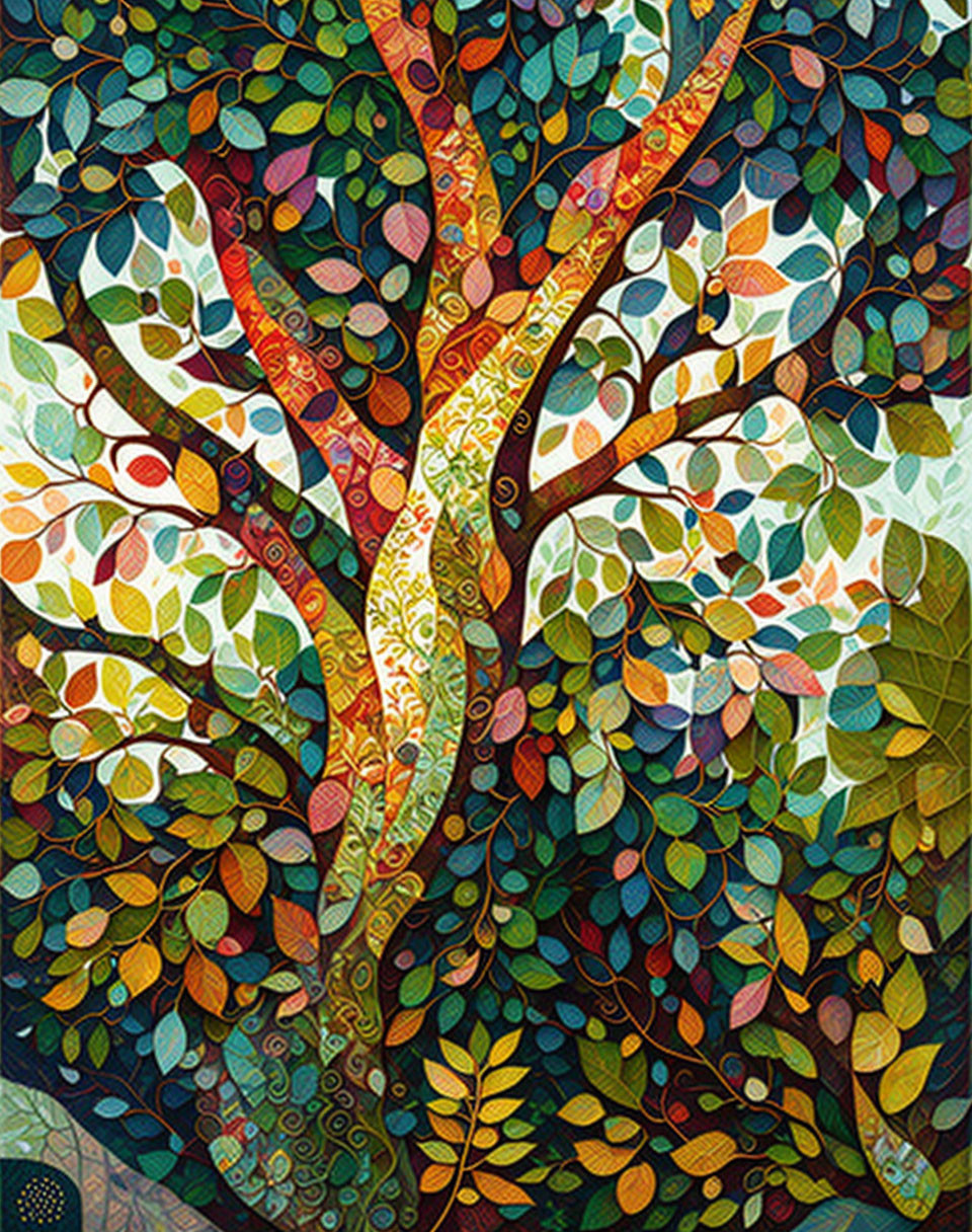 Colorful Tree Painting with Intricate Patterns