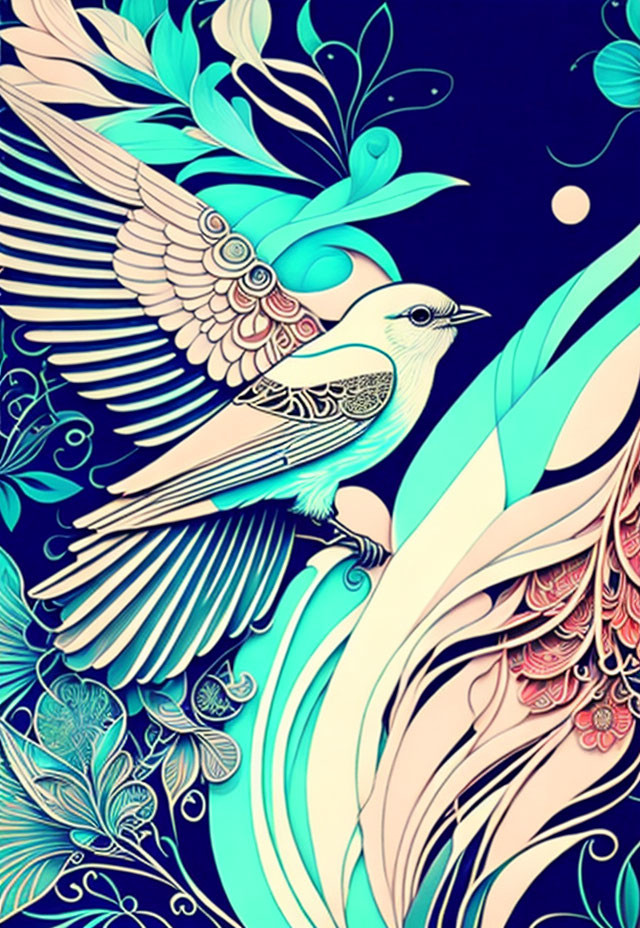 Colorful Stylized Bird Artwork with Intricate Feather Patterns