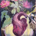 Colorful floral painting with heart centerpiece and swirling patterns