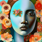 Vibrant floral-themed stylized portrait of a woman