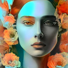 Colorful vs. metallic split face art symbolizes dual nature