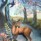 Majestic stag in serene moonlit landscape scene