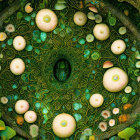 Fractal spiral design in shades of green and yellow