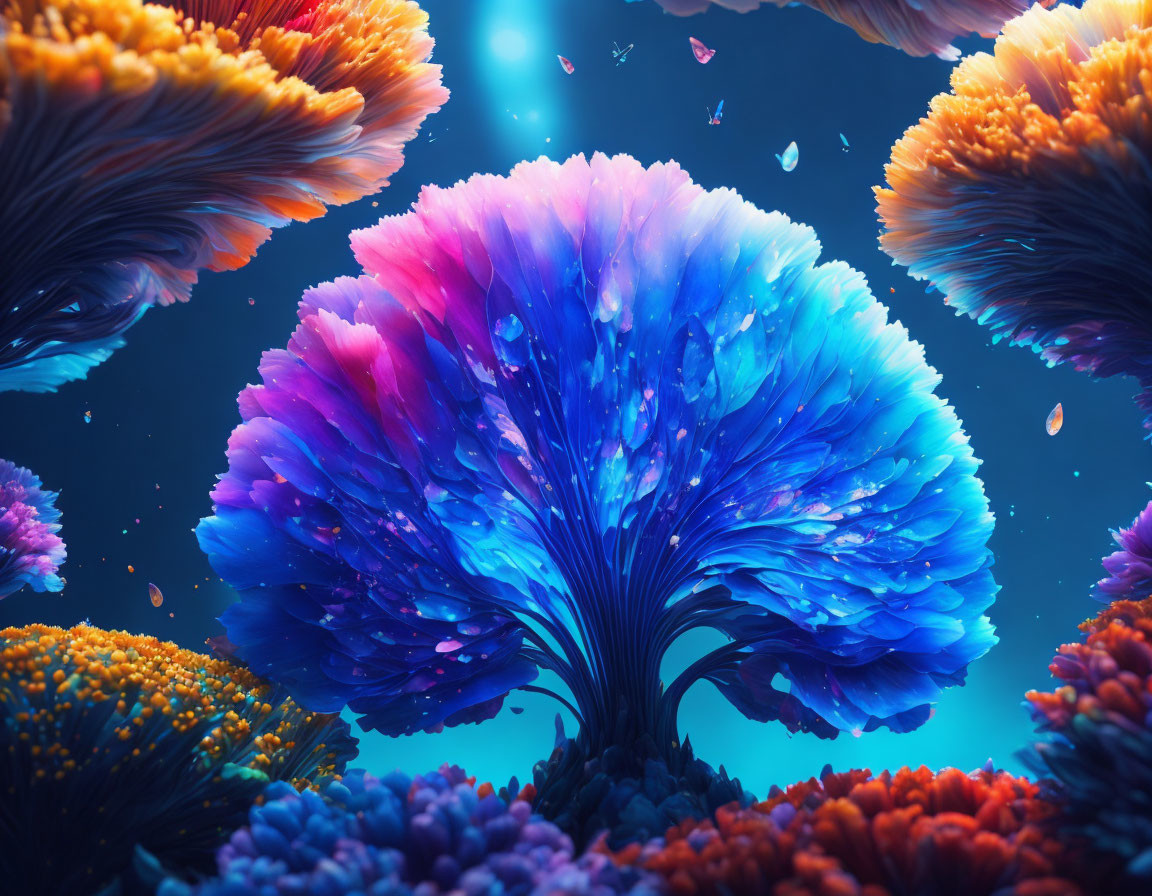 Colorful Underwater Coral Formations in Blue, Purple, and Orange