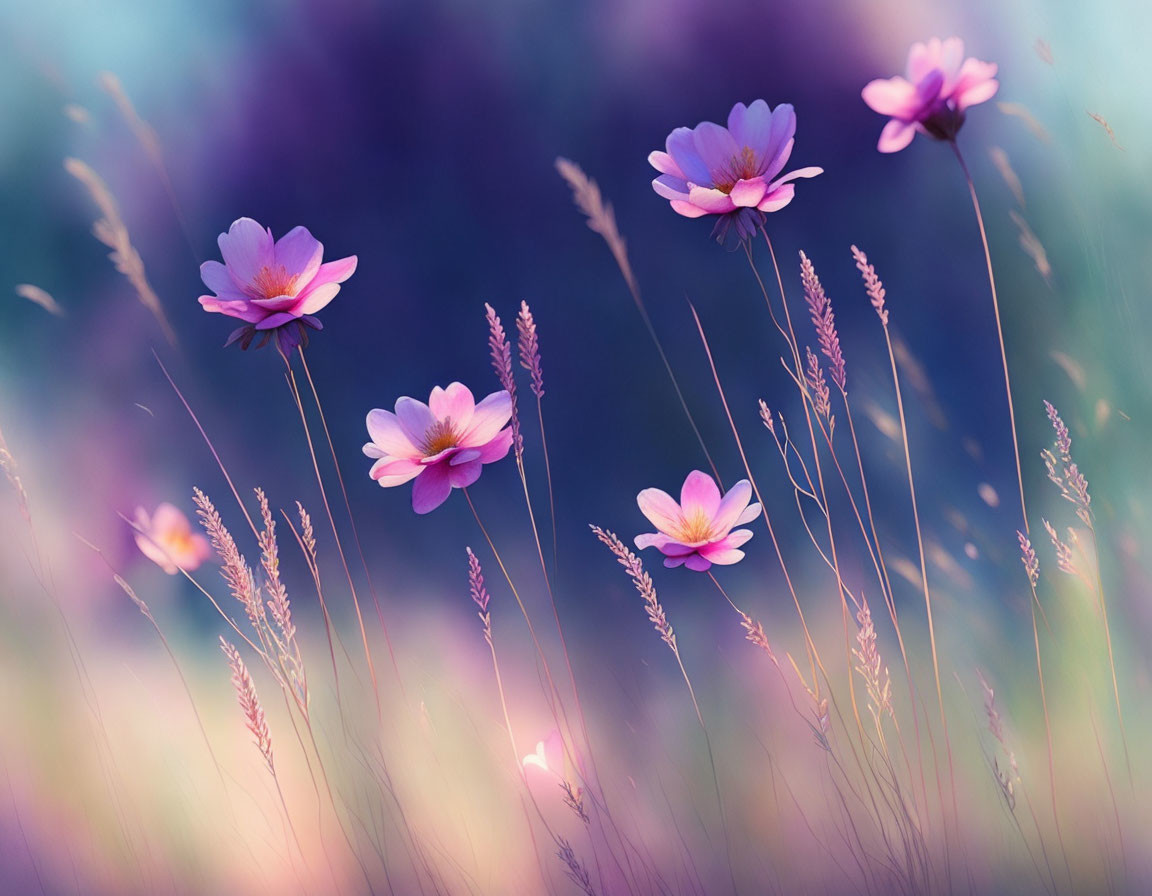 Tranquil cosmos flowers in a serene field