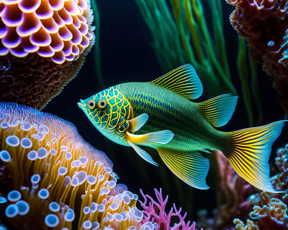 Colorful Tropical Fish Swimming Among Coral Reefs