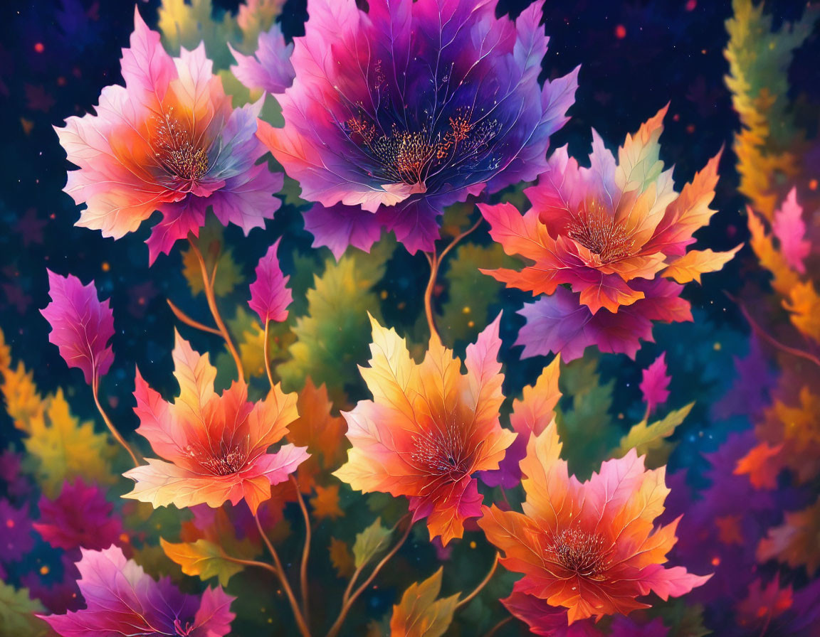 Colorful Flower Digital Art Against Starry Background