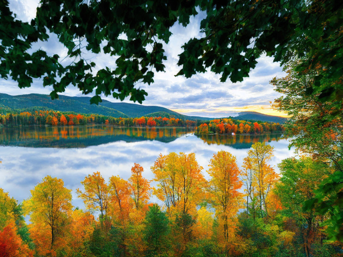 Tranquil Autumn Landscape with Colorful Trees and Calm Lake