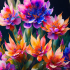 Colorful Flower Digital Art Against Starry Background