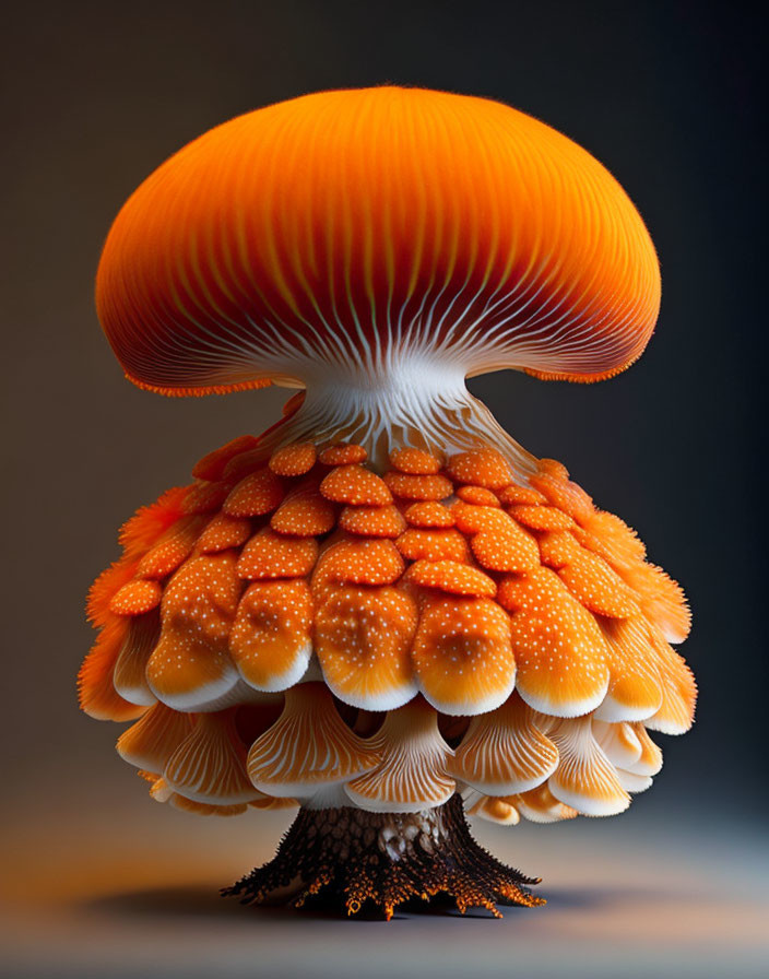 Vibrant Orange Mushrooms with White Stems on Gradient Background