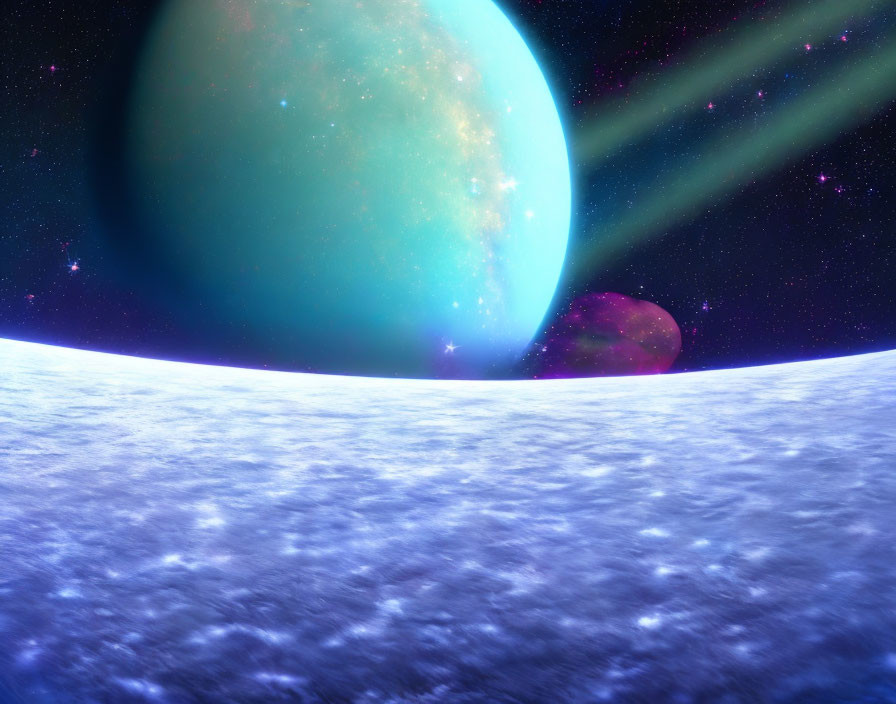 Cosmic Landscape with Icy Planet and Distant Giants