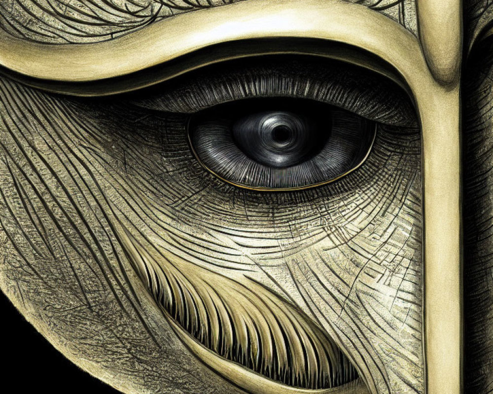 Detailed Textured Human Eye Illustration with Prominent Lines and Shading