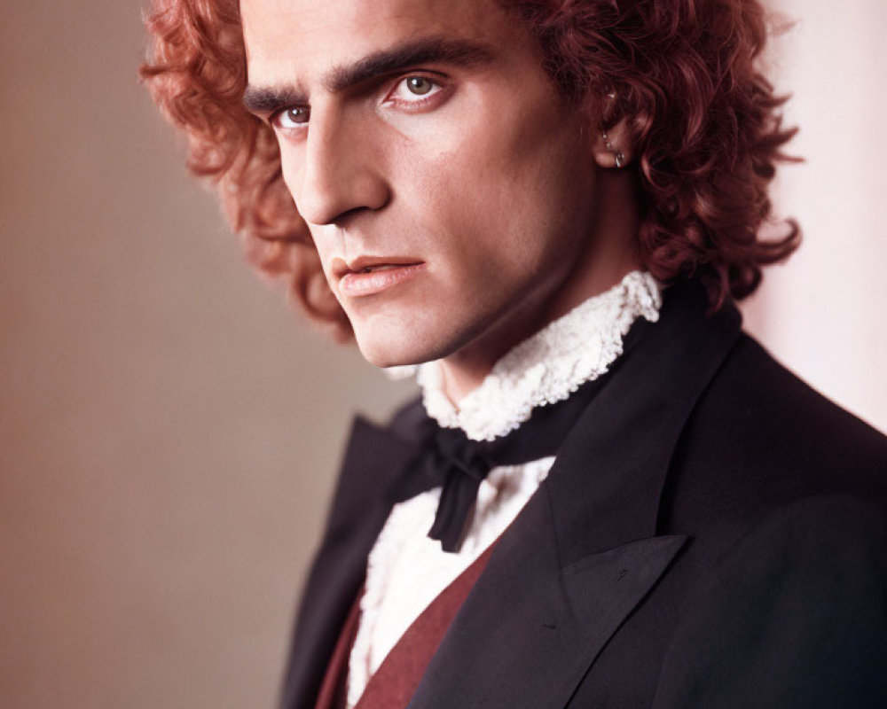 Man with Auburn Hair in Black Coat and Cravat Portrait