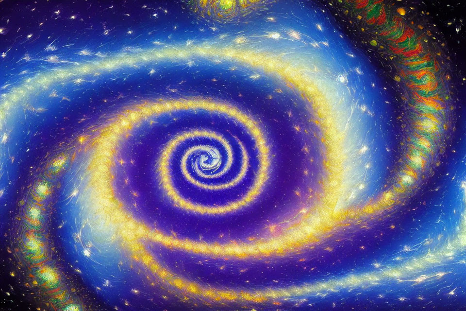 Colorful Fractal Spiral Art in Blue, Purple & Yellow