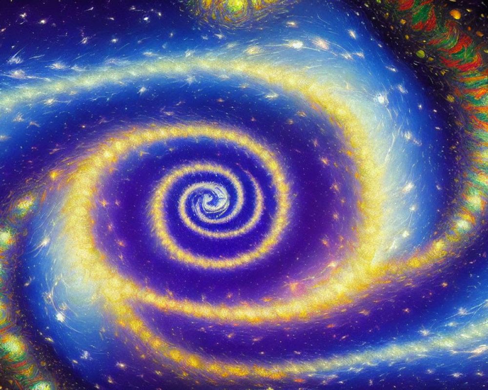 Colorful Fractal Spiral Art in Blue, Purple & Yellow