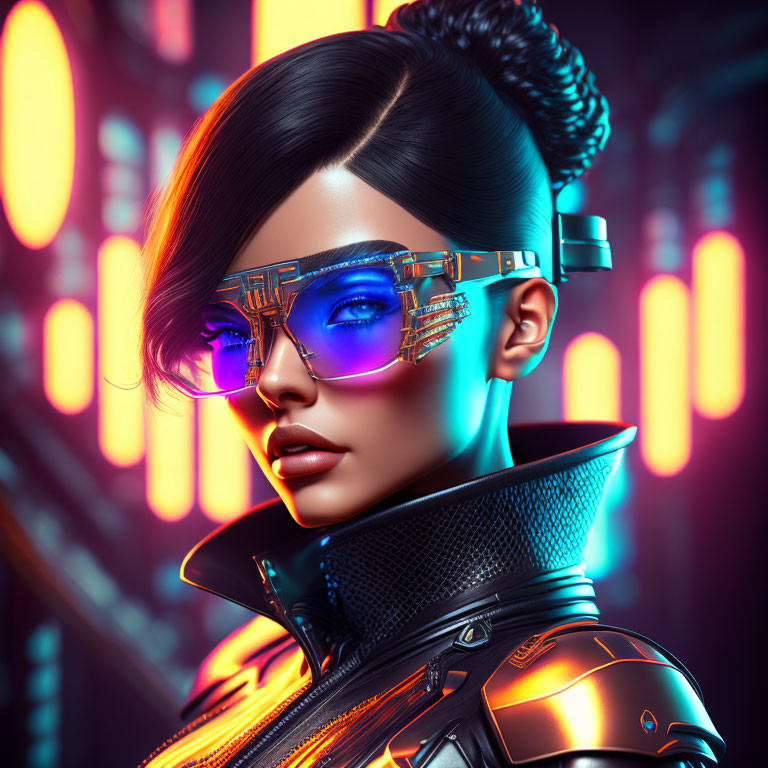 Futuristic cyberpunk woman in 3D illustration