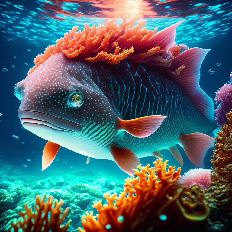 Colorful Fish Swimming Among Coral Reefs in Vivid Underwater Scene